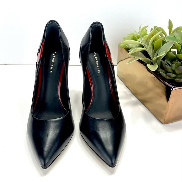 Cosmoparis Stiletto Heel Pump Sz 8 Black & Red Leather Closed Pointed Toe Padded - Picture 3 of 16